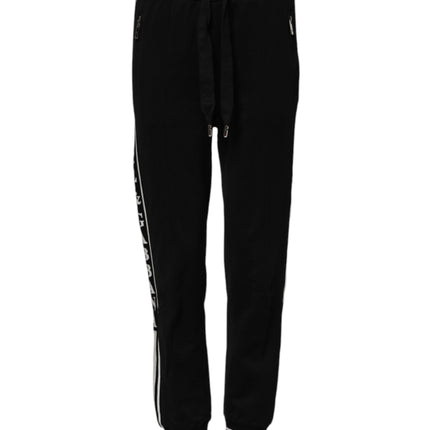 Dolce & Gabbana Black Cotton Jogger Logo Waist Pants