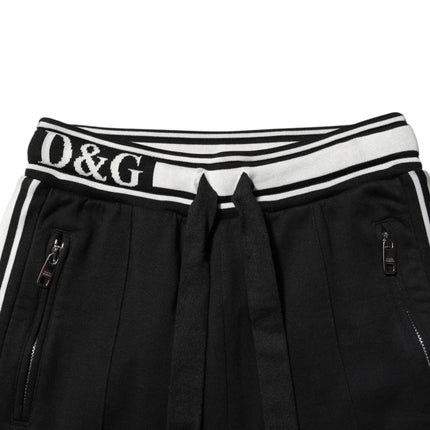 Dolce & Gabbana Black Cotton Jogger Logo Waist Pants