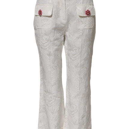 Dolce & Gabbana White Cotton Floral Jacquard Pants