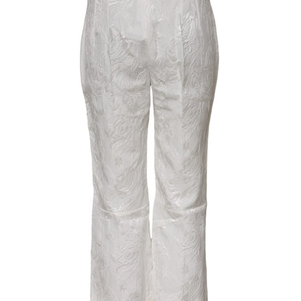 Dolce & Gabbana White Cotton Floral Jacquard Pants