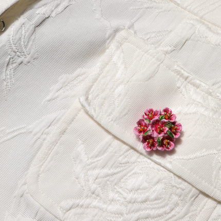 Dolce & Gabbana White Cotton Floral Jacquard Pants