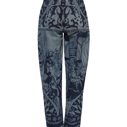 Dolce & Gabbana Blue Graphic Print Tapered Denim Jeans