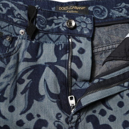 Dolce & Gabbana Blue Graphic Print Tapered Denim Jeans