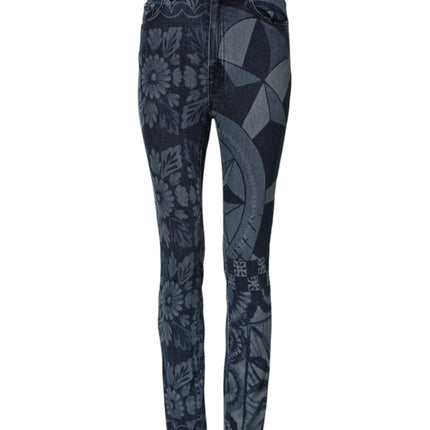 Dolce & Gabbana Blue Graphic Print Cotton Skinny Denim Jeans