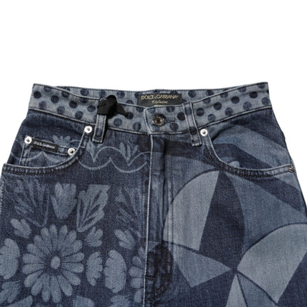 Dolce & Gabbana Blue Graphic Print Cotton Skinny Denim Jeans
