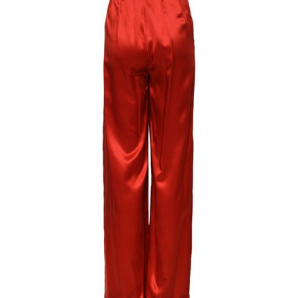 Dolce & Gabbana Red Satin High Waist Wide Leg Pants