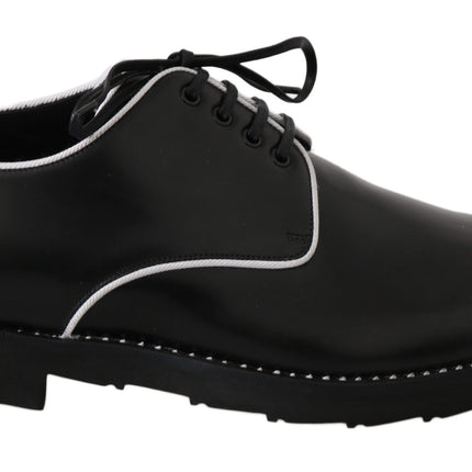 Dolce & Gabbana Black Leather White Line Dress Derby Shoes