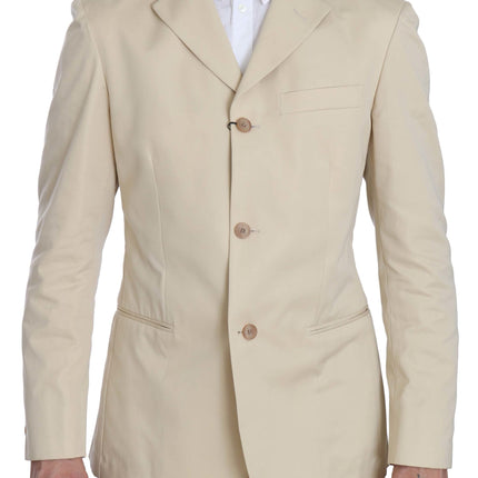Romeo Gigli Two Piece 3 Button Beige Cotton Solid Suit