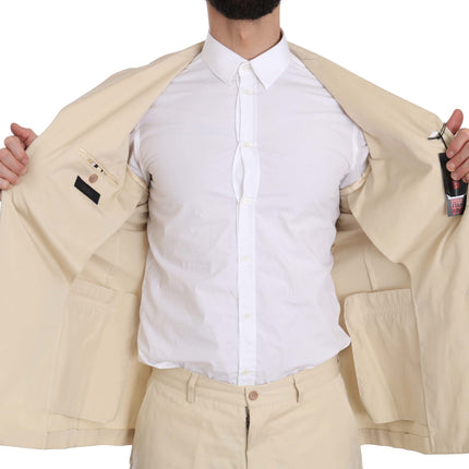 Romeo Gigli Two Piece 3 Button Beige Cotton Solid Suit