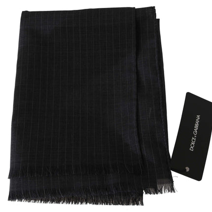 Dolce & Gabbana Gray 100% Wool Striped Pattern Wrap Scarf