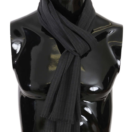 Dolce & Gabbana Gray 100% Wool Striped Pattern Wrap Scarf