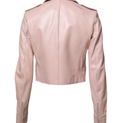 Dolce & Gabbana Light Pink Collar Leather Women Biker Jacket