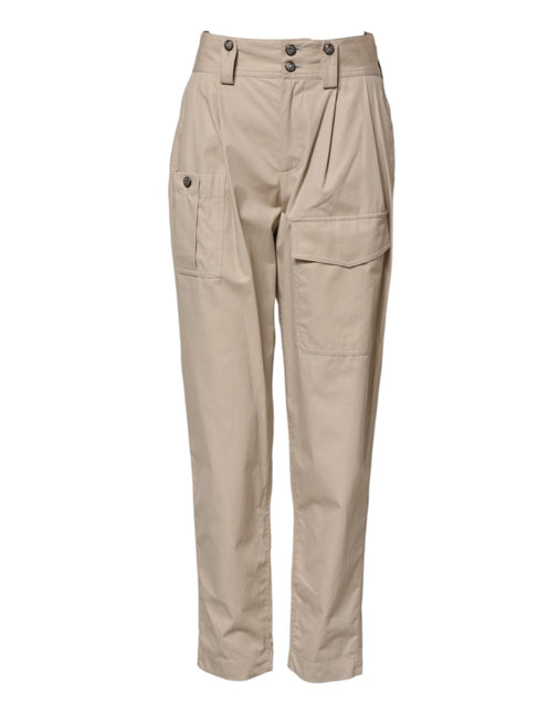 Dolce & Gabbana Beige Cotton High Waisted Pants Dolce & Gabbana