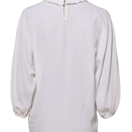 Dolce & Gabbana White Ruffled Neckline Blouse Pullover Top