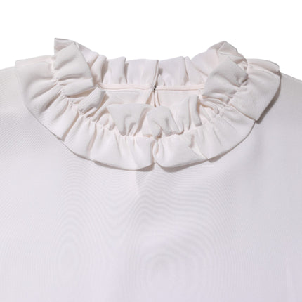 Dolce & Gabbana White Ruffled Neckline Blouse Pullover Top