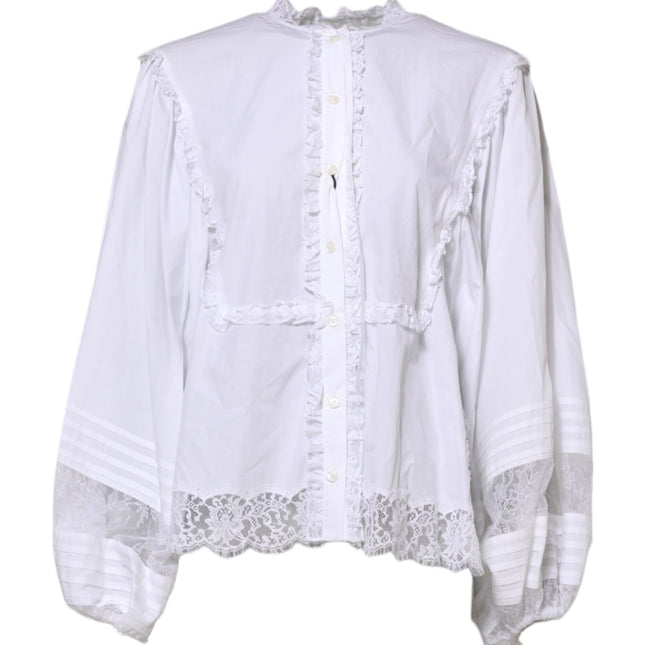 Dolce & Gabbana White Ruffled Lace Embellished Blouse Top
