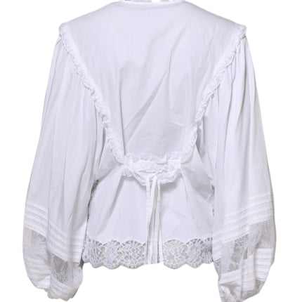 Dolce & Gabbana White Ruffled Lace Embellished Blouse Top