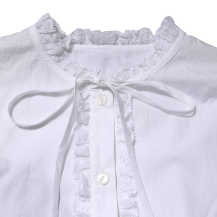Dolce & Gabbana White Ruffled Lace Embellished Blouse Top