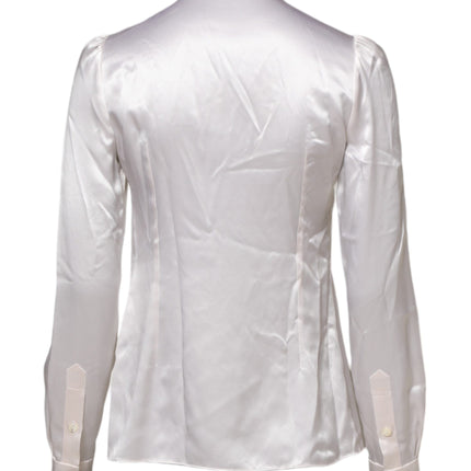 Dolce & Gabbana White Ascot Collar Long Sleeve Blouse Top