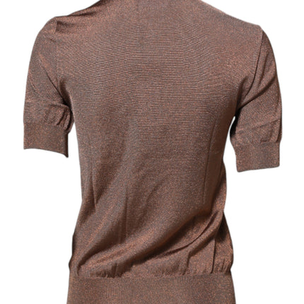 Dolce & Gabbana Brown Lily Embellished Round Neck Blouse Top