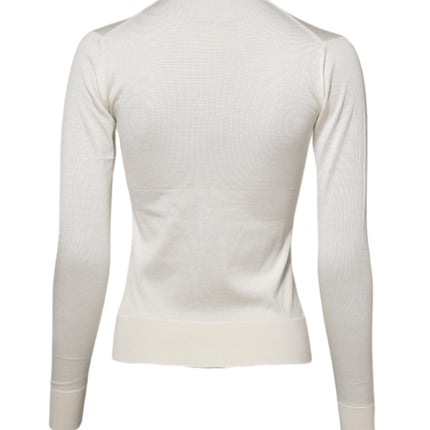Dolce & Gabbana White Silk Lily Embellished Cardigan Sweater