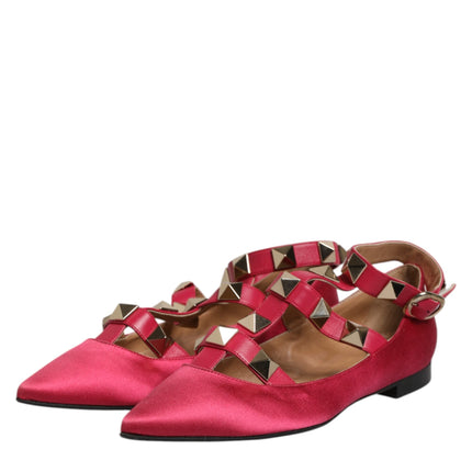 Prosperine Red Gold Studded Pointed Toe Ballet Flats Shoes