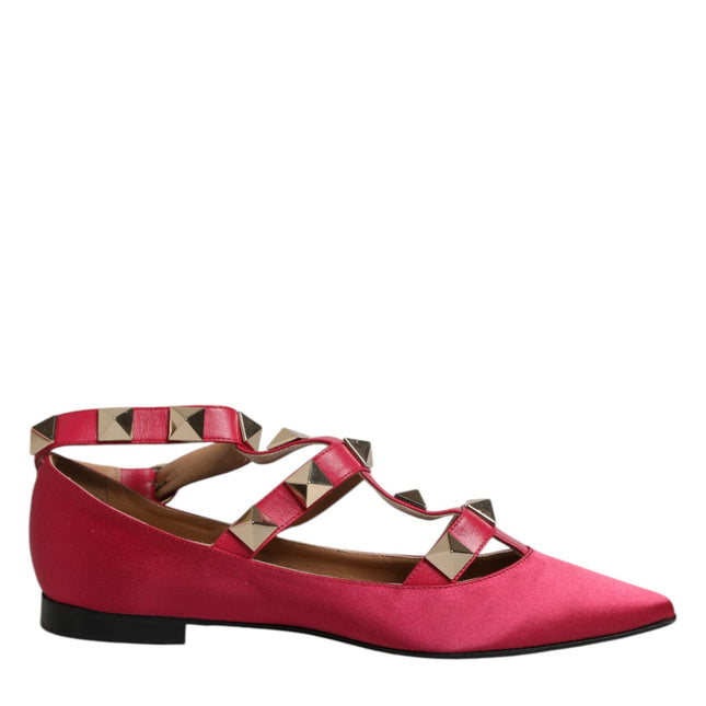 Prosperine Red Gold Studded Pointed Toe Ballet Flats Shoes