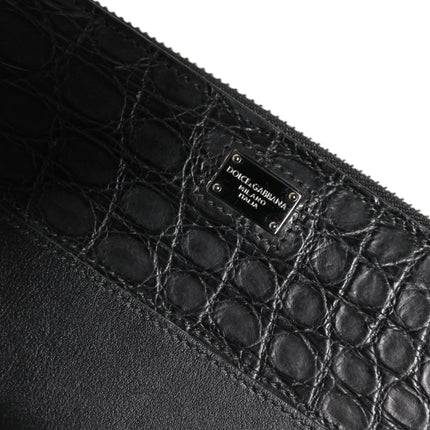 Dolce & Gabbana Black Leather Logo Plaque Zip Around Continental Wallet