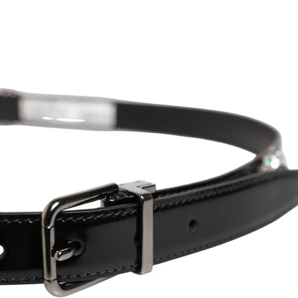 Dolce & Gabbana Black Embellished Metal Logo Buckle Belt