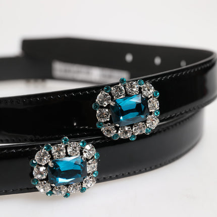 Dolce & Gabbana Black Embellished Metal Logo Buckle Belt