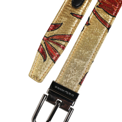 Dolce & Gabbana Gold Floral Jacquard Silver Metal Buckle Belt