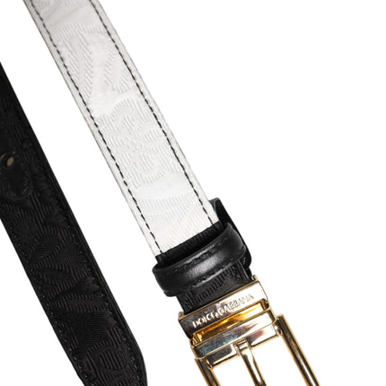 Dolce & Gabbana Black White Patchwork Gold Metal Buckle Belt