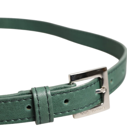 Dolce & Gabbana Dark Green Leather Silver Metal Buckle Belt