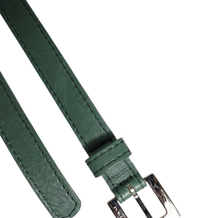 Dolce & Gabbana Dark Green Leather Silver Metal Buckle Belt