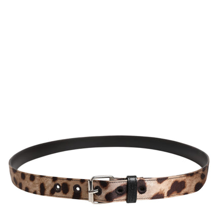 Dolce & Gabbana Brown Leopard Silver Metal Buckle Belt