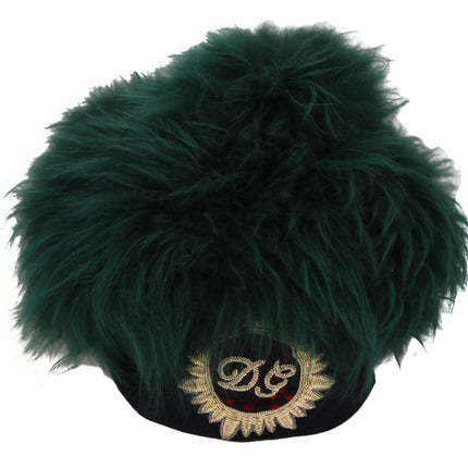 Dolce & Gabbana Green Fur DG Logo Embroidered Cloche Hat