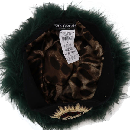 Dolce & Gabbana Green Fur DG Logo Embroidered Cloche Hat