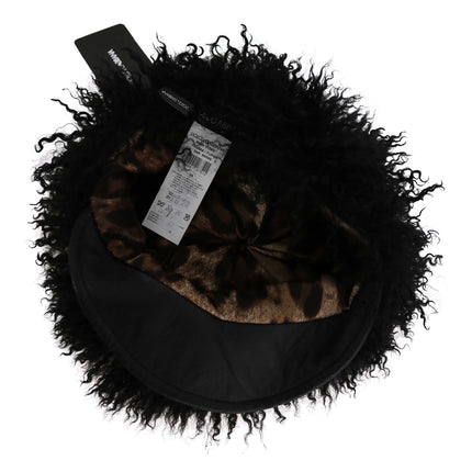 Dolce & Gabbana Black Tibet Lamb Fur Leather Gatsby Hat