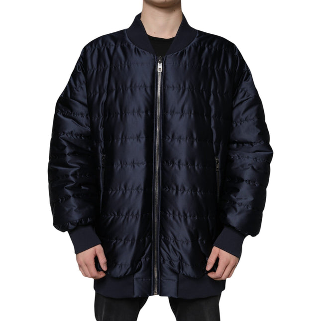 Dolce & Gabbana Dark Blue Quilted Full Zip Bomber Jacket Dolce & Gabbana