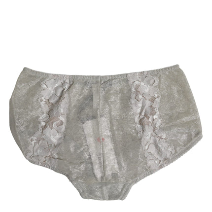 Dolce & Gabbana Gray Cotton Floral Lace High Waist Panty Underwear