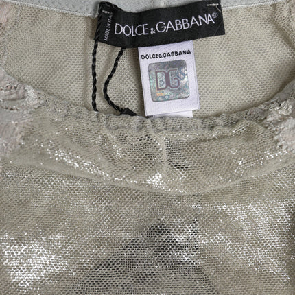 Dolce & Gabbana Gray Cotton Floral Lace High Waist Panty Underwear