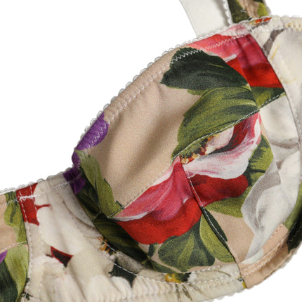 Dolce & Gabbana Beige Floral Balconcino Underwired Bra Underwear