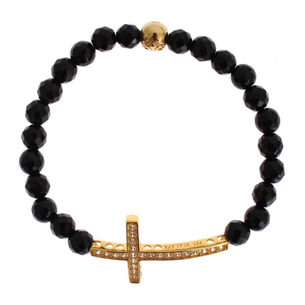 Nialaya Agate Stone Gold CZ Cross 925 Silver Bracelet