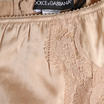 Dolce & Gabbana Beige Silk Lace High Waist Bikini Panty Underwear