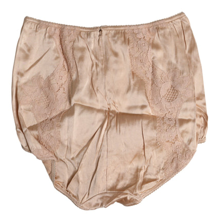 Dolce & Gabbana Beige Silk Lace High Waist Bikini Panty Underwear