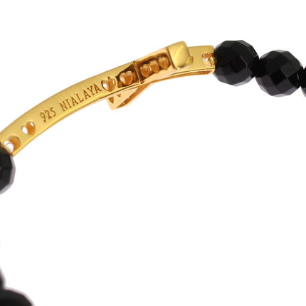 Nialaya Agate Stone Gold CZ Cross 925 Silver Bracelet