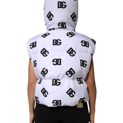 Dolce & Gabbana White Black DG Mania Polyester Puffer Jacket