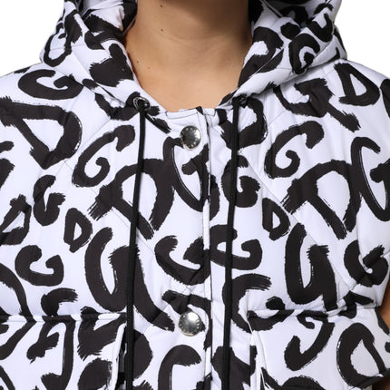 Dolce & Gabbana White DG Mania Hooded Sleeveless Puffer Jacket