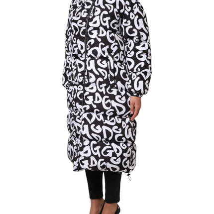 Dolce & Gabbana Black White DG Mania Hooded Long Coat Jacket