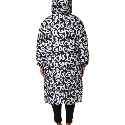 Dolce & Gabbana Black White DG Mania Hooded Long Coat Jacket